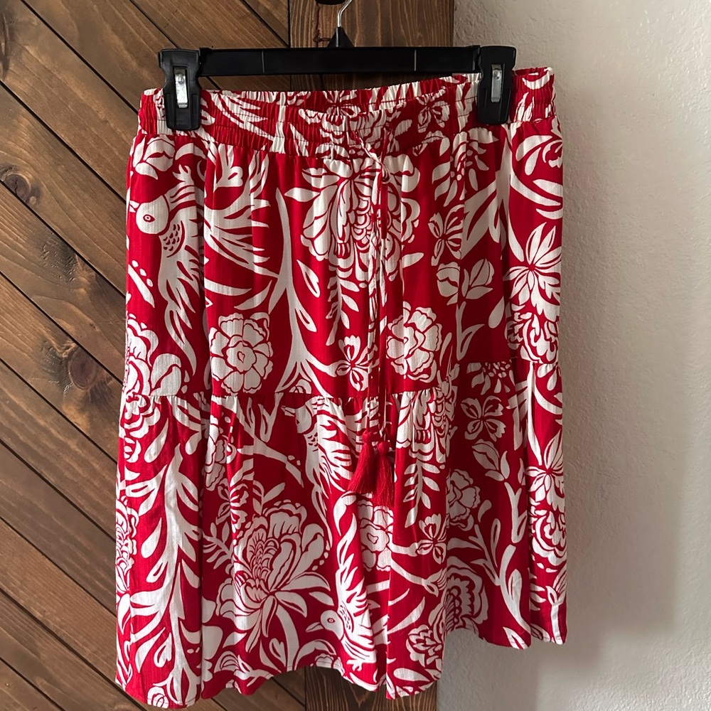 Knox Rose Red and White Patterned Skirt
